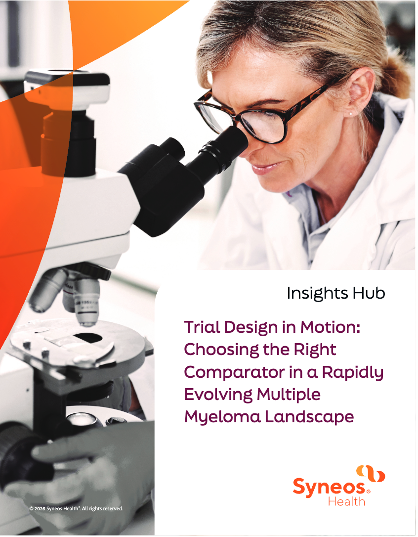 Report cover of the white paper, "Trial Design in Motion: Choosing the Right Comparator in a Rapidly Evolving Multiple Myeloma Landscape"